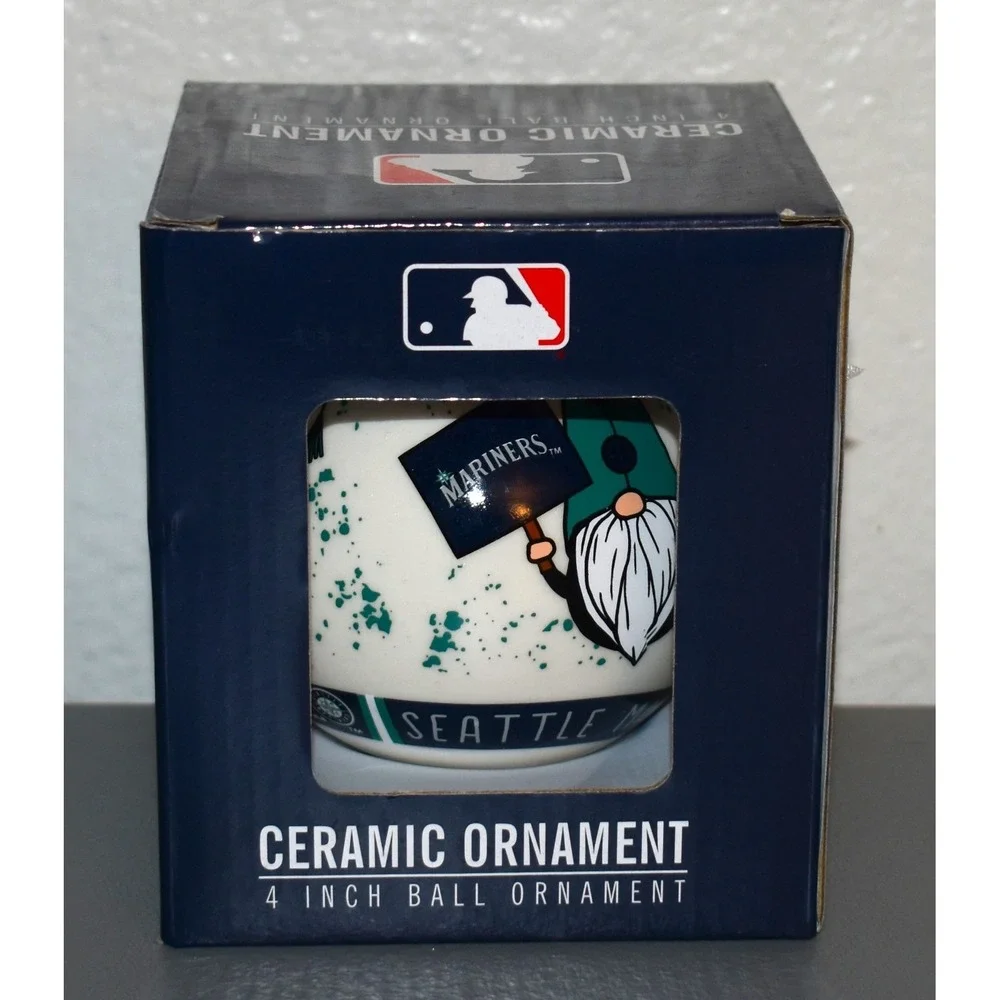 MLB Seattle Mariners Ball Ornament Unisex 4 Inch White New Gnome Fan Ceramic